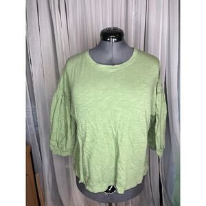 time and true knit top green puff sleeves